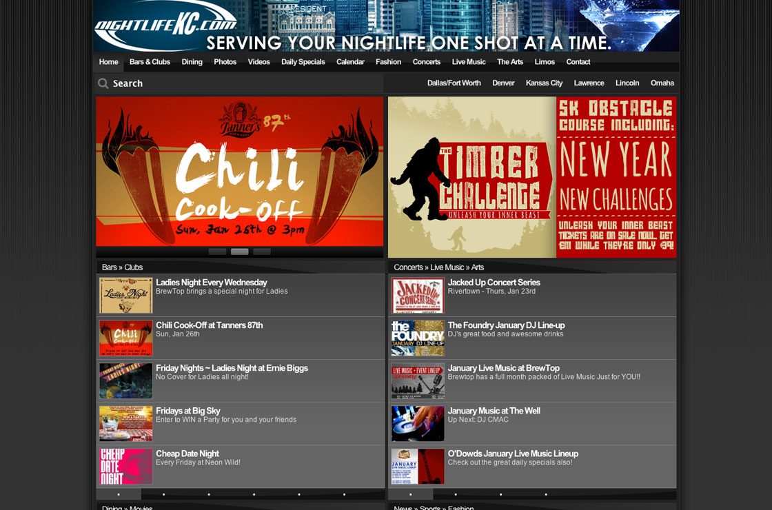 night life kansas city web design screenshot